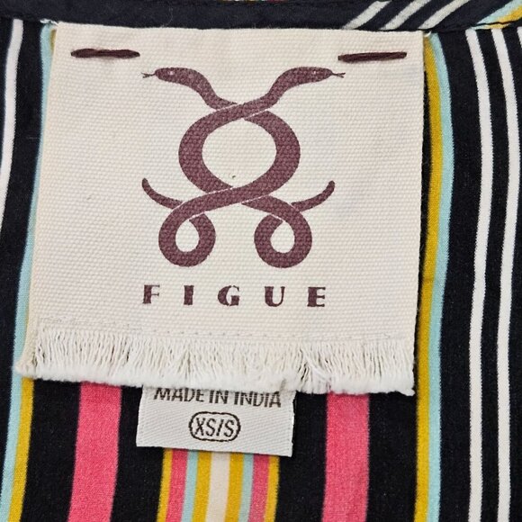 Figue Free Size Silk Colorful Striped Tunic Beetle Print Designer Luxury Artsy - Picture 6 of 10